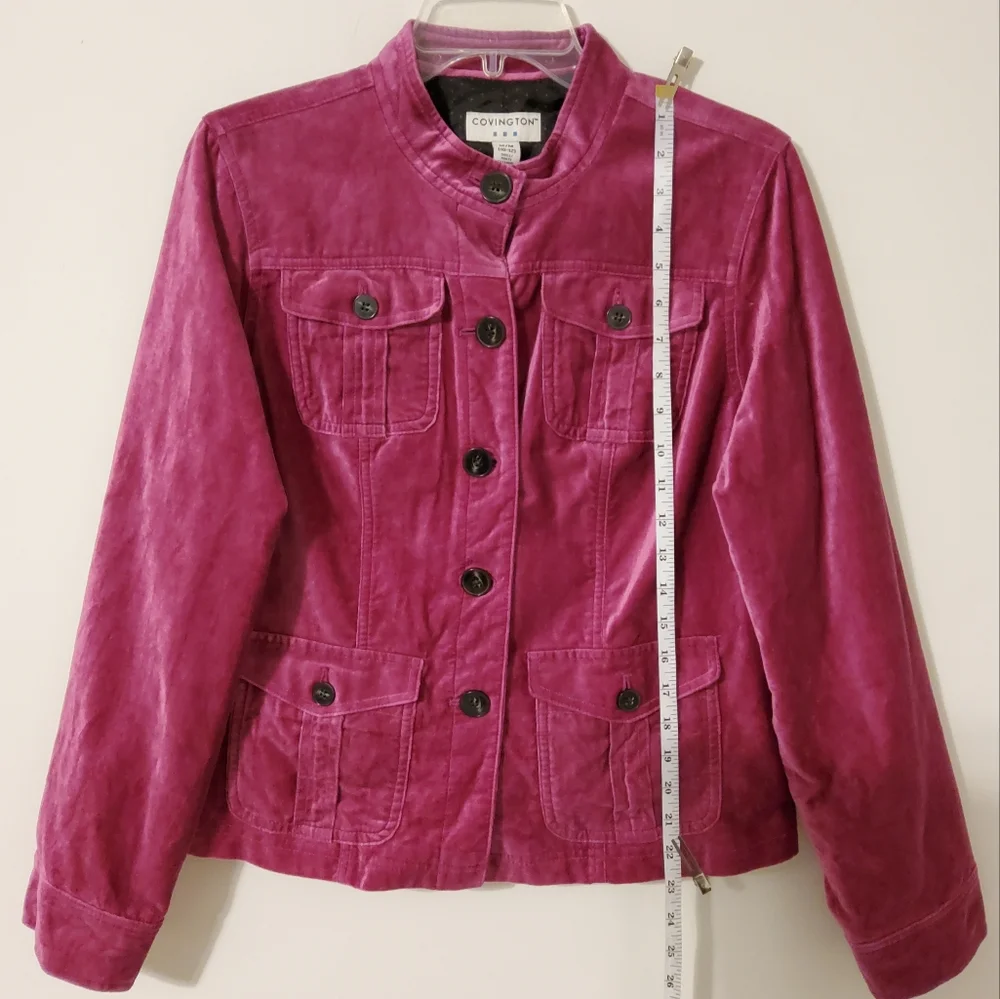 Covington Magenta Velvet Long Sleeve Jacket With 4 Pockets Size M/M (10-12) - Picture 3 of 9
